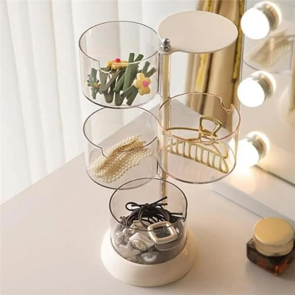 Clear Rotating Jewelry Organizer 4 Layer Acrylic Box for Rings Earrings Necklace